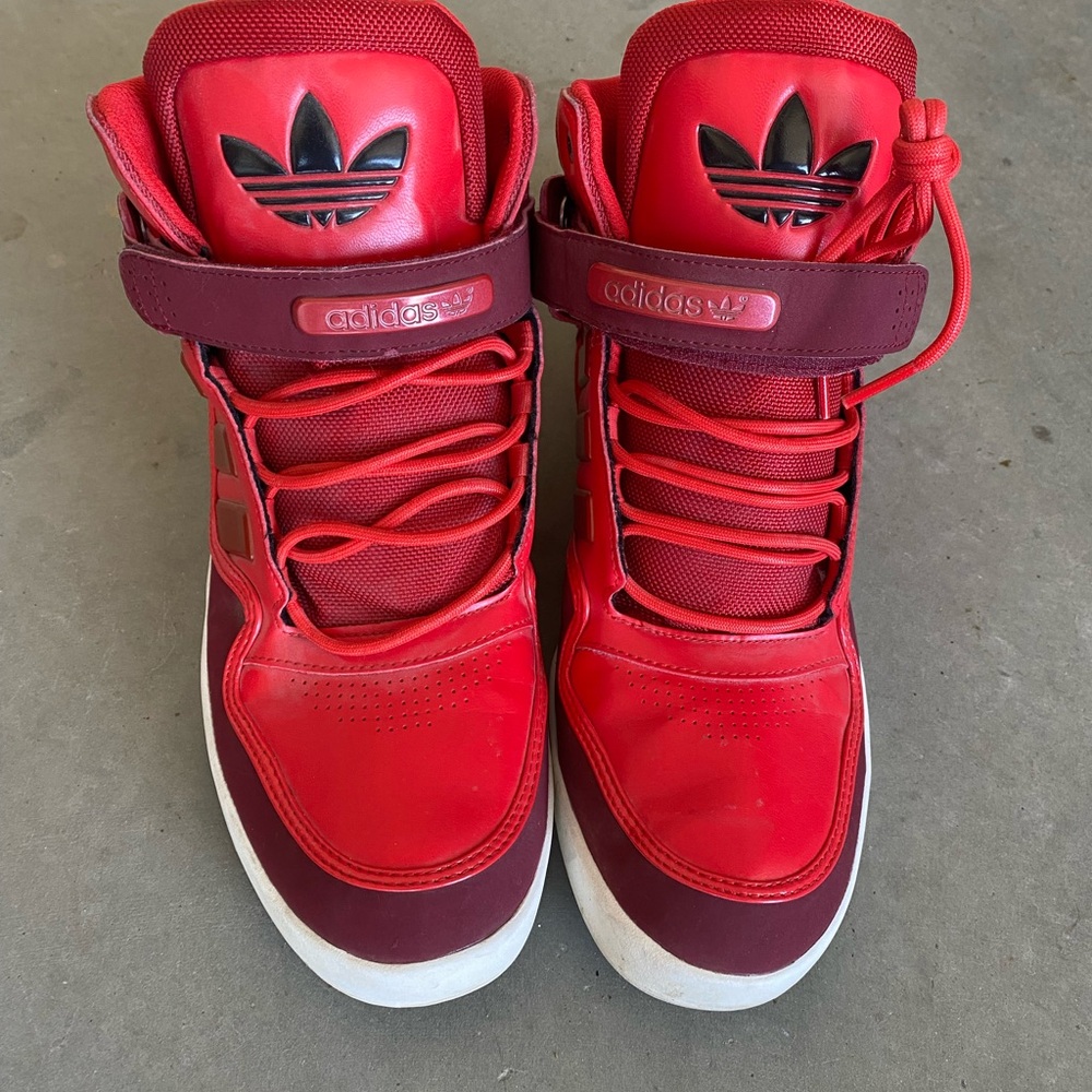 Adidas Men's Red and Maroon Hightop Sneakers